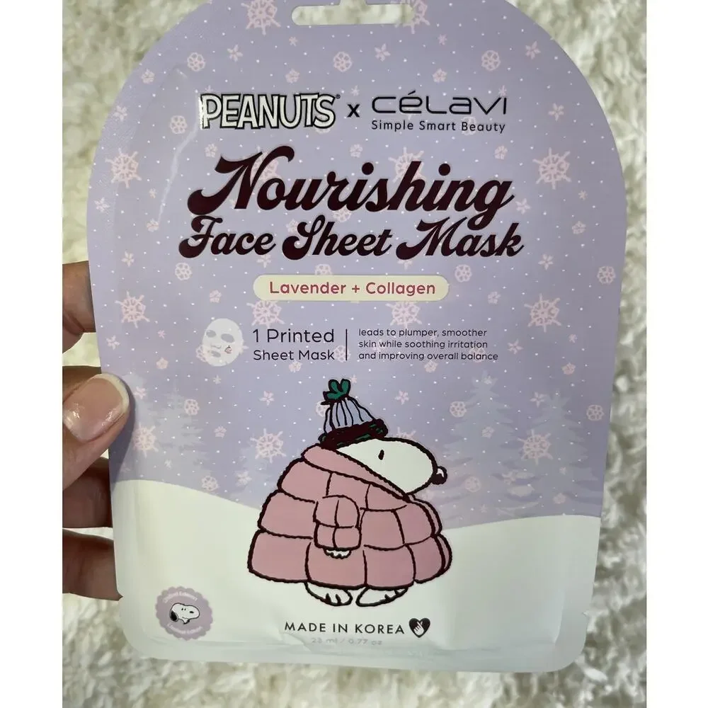 Celavi Peanuts Snoopy Nourishing Face Mask Lavender Collagen Hydrating Sheet